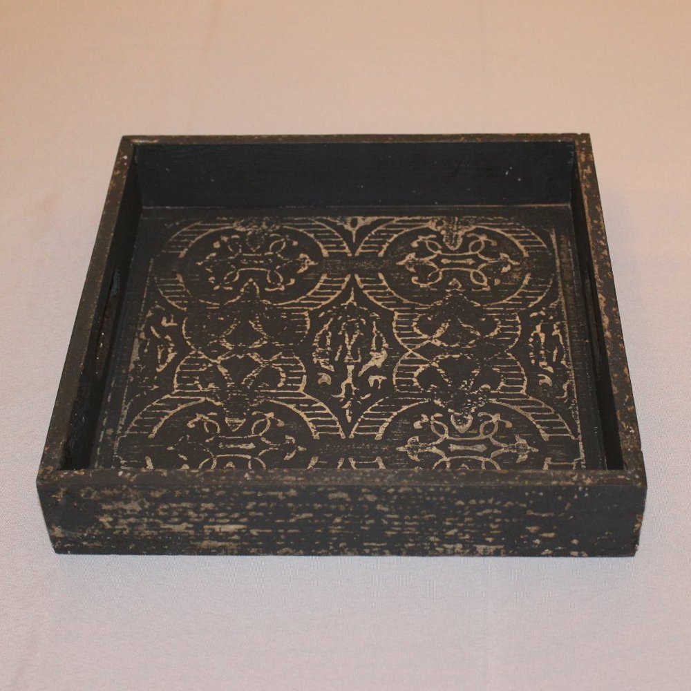 Distressed Painted Wood Tray with Handles